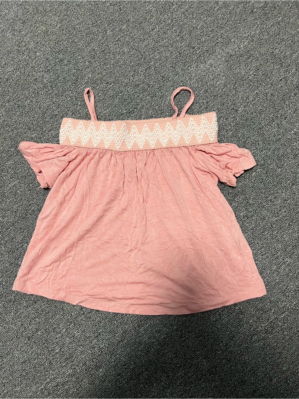 Girl Pink Smocked Cold Shoulder Top